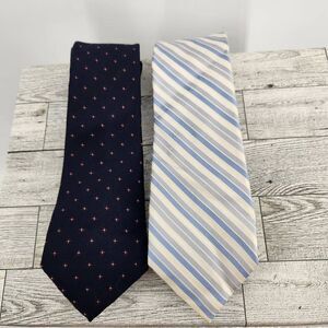 Men's Neck Ties Preppy Navy / Light Blue Lot of 2 100% Silk Don Loper / Madison